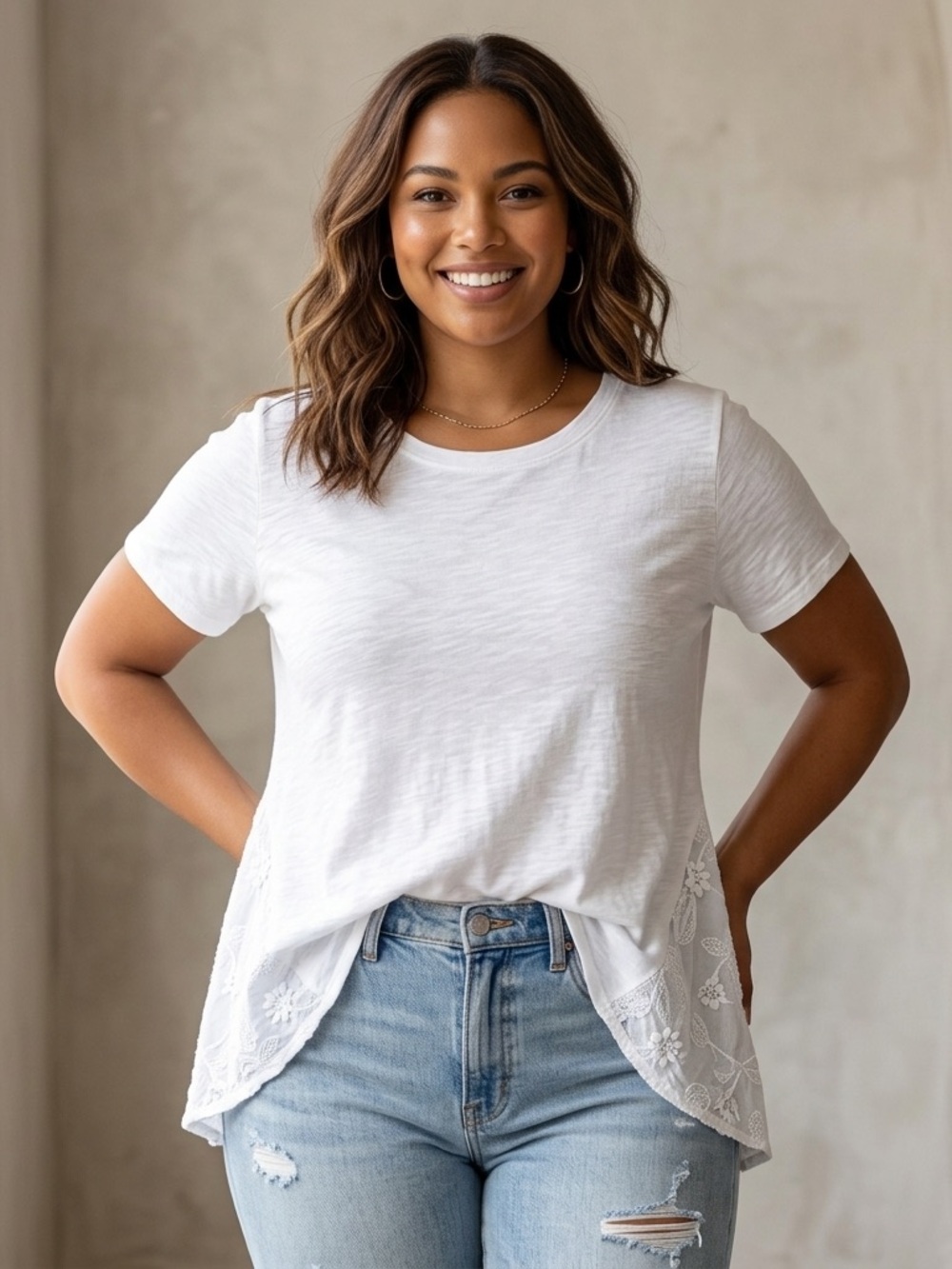 Anthropologie Eri + Ali White Slub Cotton Lace Inset Boho Tunic Tee M